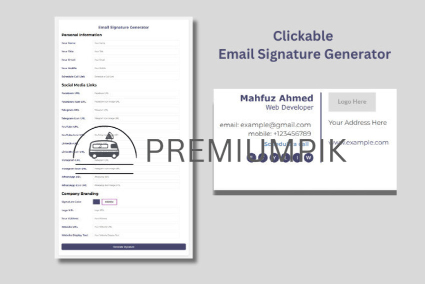 Clickable Email Signature Generator for $50, freelancer Mahfuz Ahmed (mahfuz ahmed 694) – Kwork