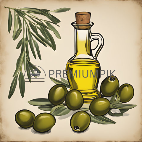olive oil , leaf and bottle