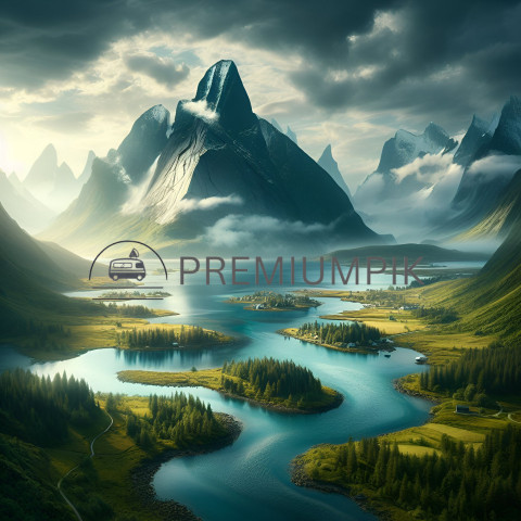 Mountain , water, tree